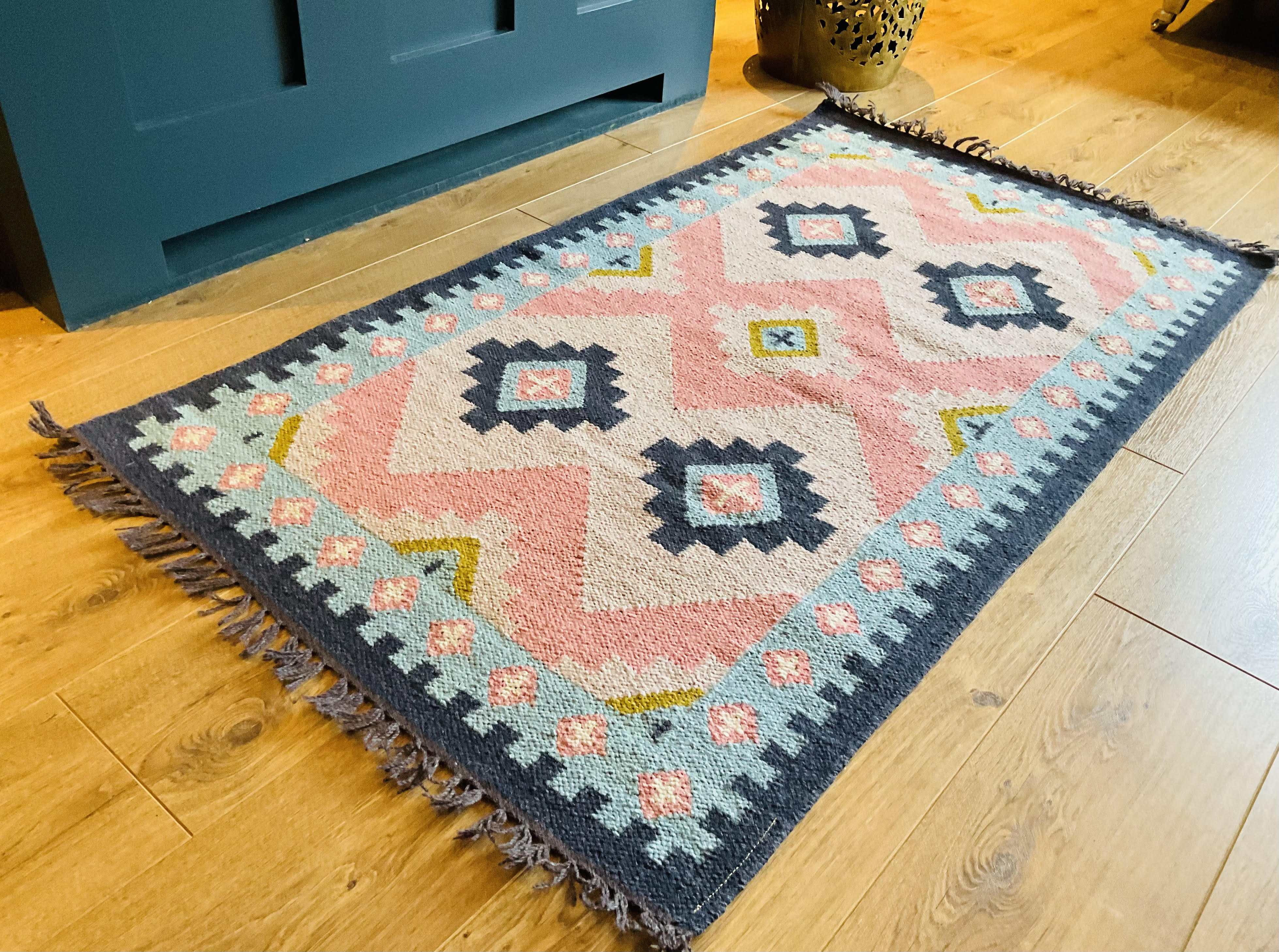 Turkish Rug, Patchwork Rug ,Welcome Rug, Pink Blue Rug shops 2.7x4.9 feet (83x150 cm) Handmade Rug,hand Knotted Rug,Vintage Turkish Rug, %100WOOL