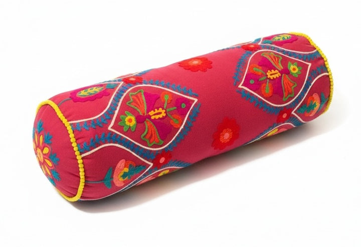 Pink Bolster Cushion In a White Background