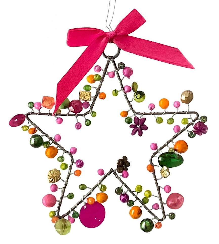 Handmade Beaded Wire Star Decorations – 10cm Hanging Ornaments - 4 Colour Options