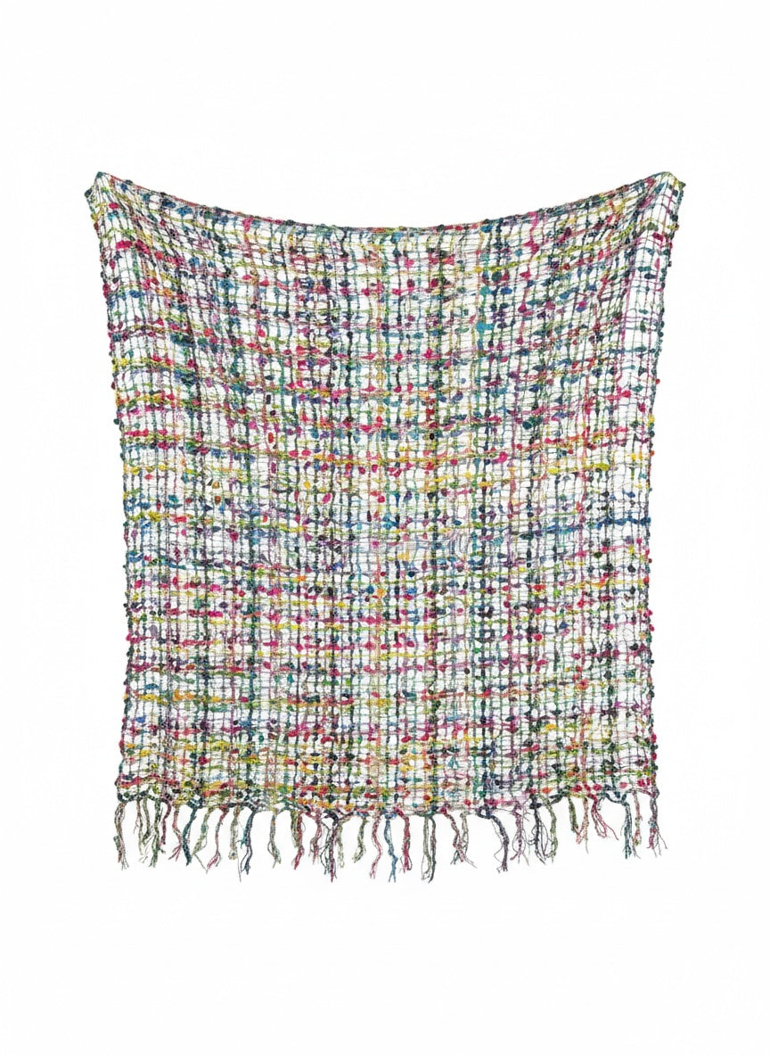Confetti Scarf Viscose Open Weave Pink and Green Multi Colours For All Seasons
