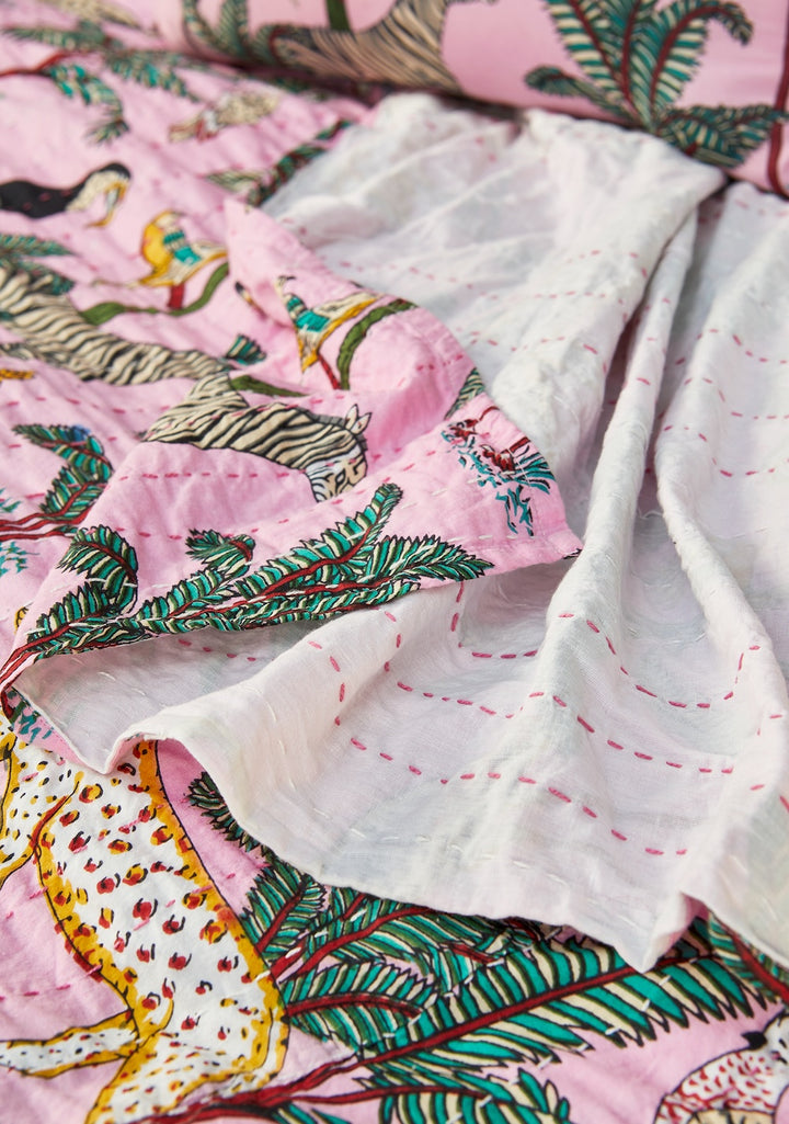 Pink Kantha Throw Close Up - Second Nature Online