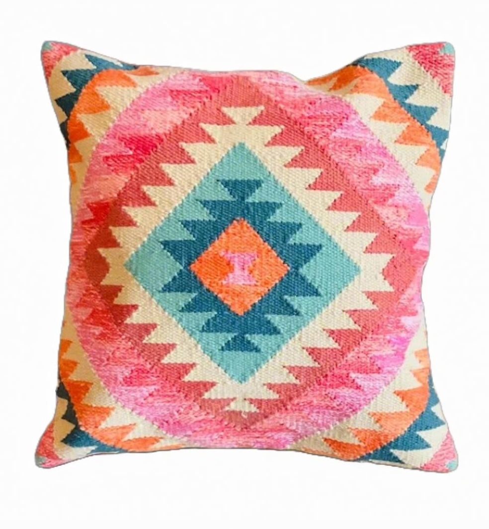 Pink Diamond Multi Colour PET Hand Loomed Kilim Cushion Cover 50 cm x 50 cm