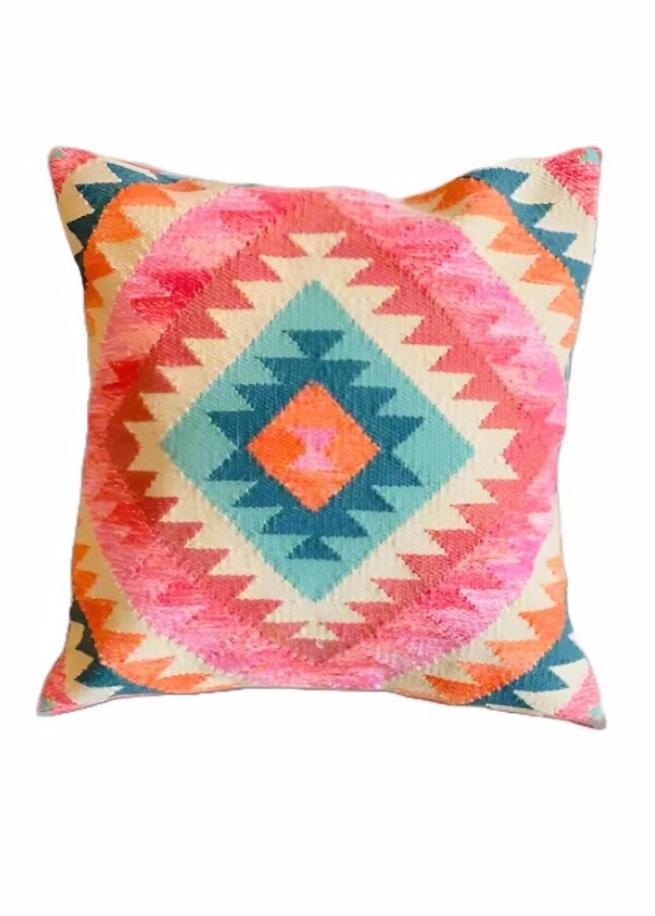 Pink Diamond Multi Colour PET Hand Loomed Kilim Cushion Cover 50 cm x 50 cm