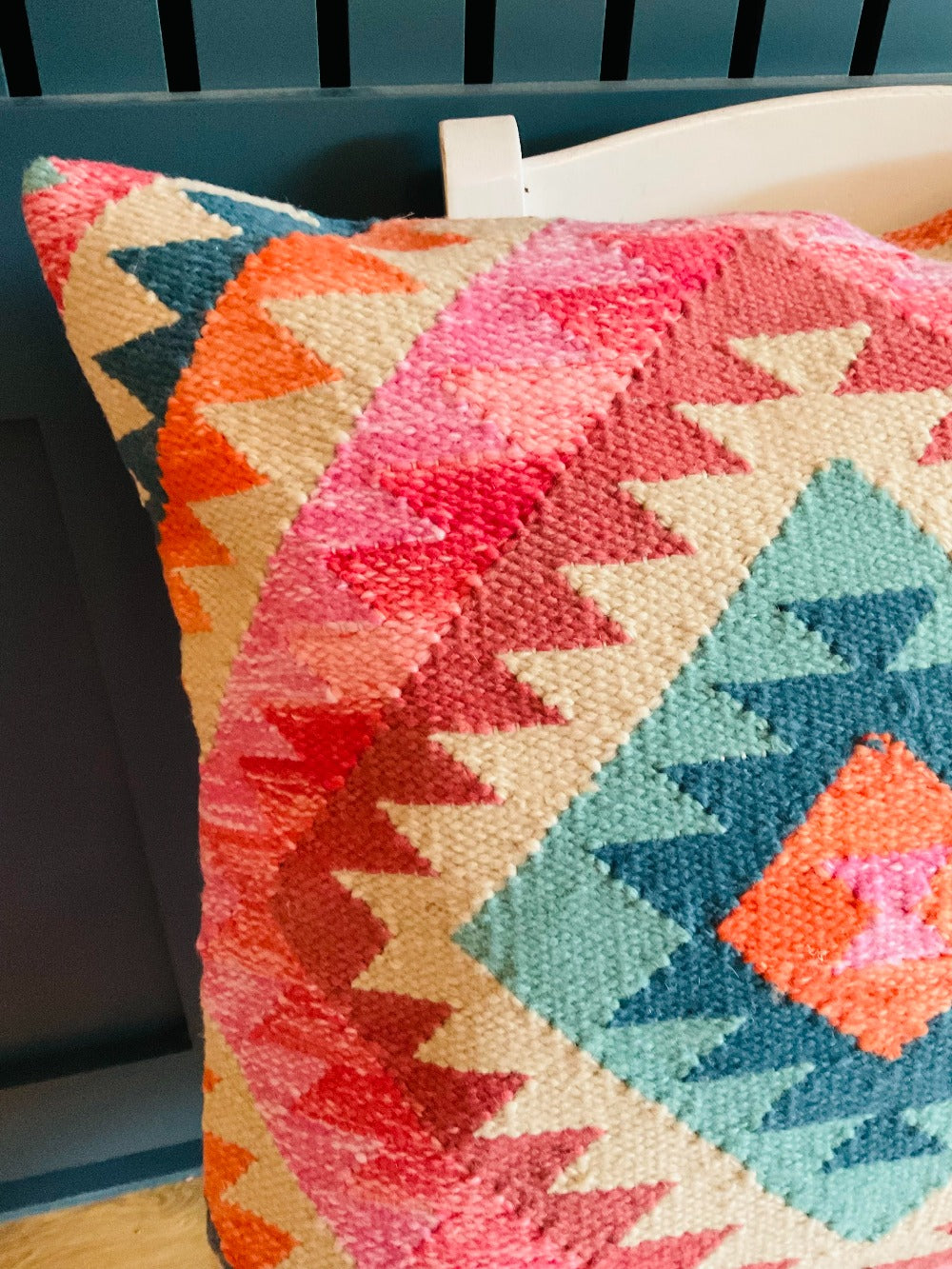 Pink Diamond Multi Colour PET Hand Loomed Kilim Cushion Cover 50 cm x 50 cm