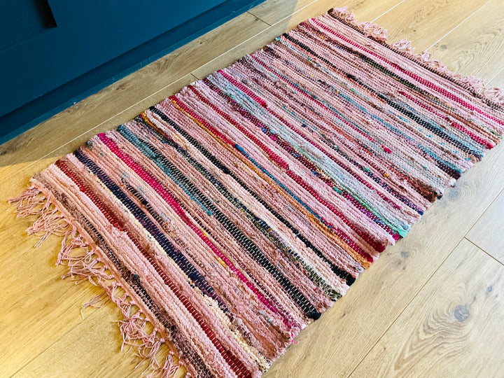 Recycled Overdyed Cotton Pink Peach Multi Colours Rag Rug 2 Sizes Available