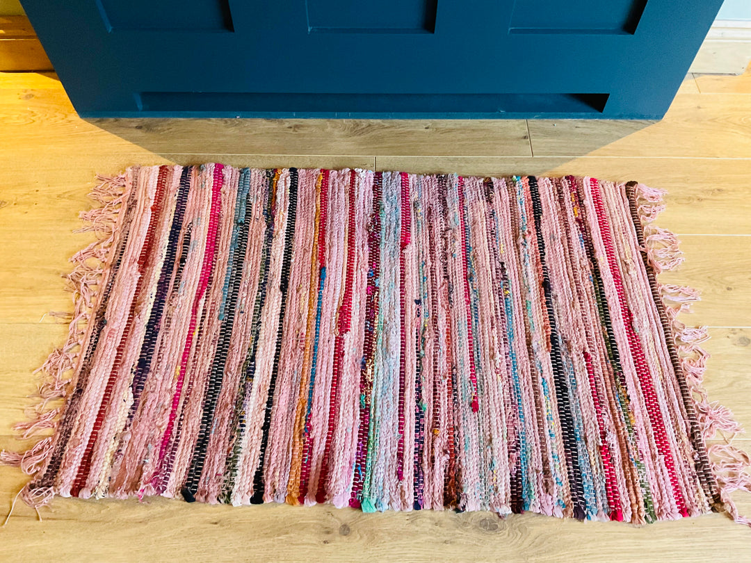 Recycled Overdyed Cotton Pink Peach Multi Colours Rag Rug 2 Sizes Available