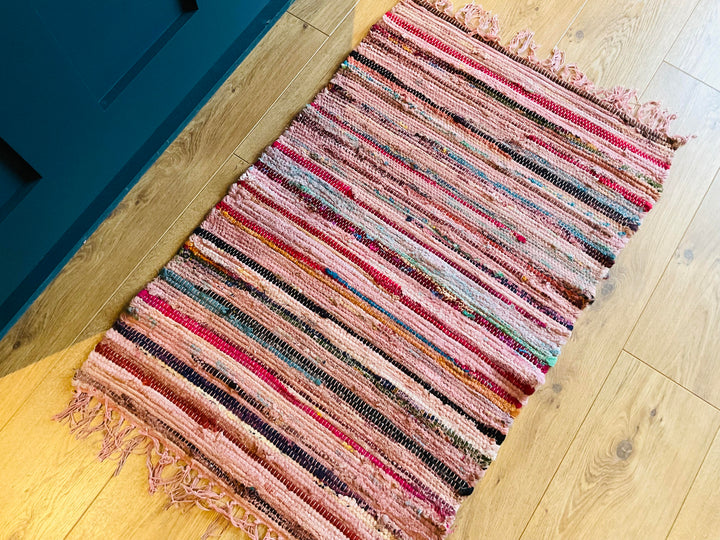 Recycled Overdyed Cotton Pink Peach Multi Colours Rag Rug 2 Sizes Available