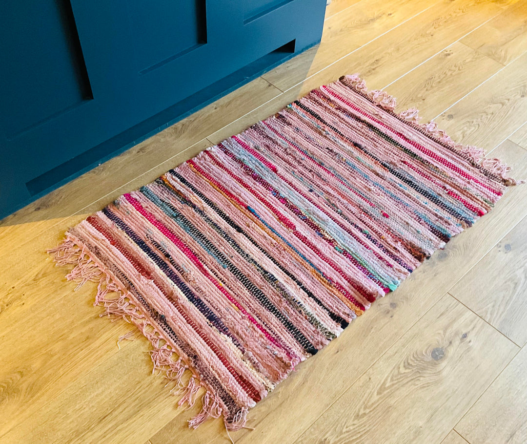 Recycled Overdyed Cotton Pink Peach Multi Colours Rag Rug 2 Sizes Available