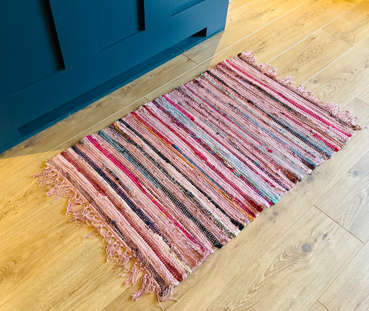 Recycled Overdyed Cotton Pink Peach Multi Colours Rag Rug 2 Sizes Available