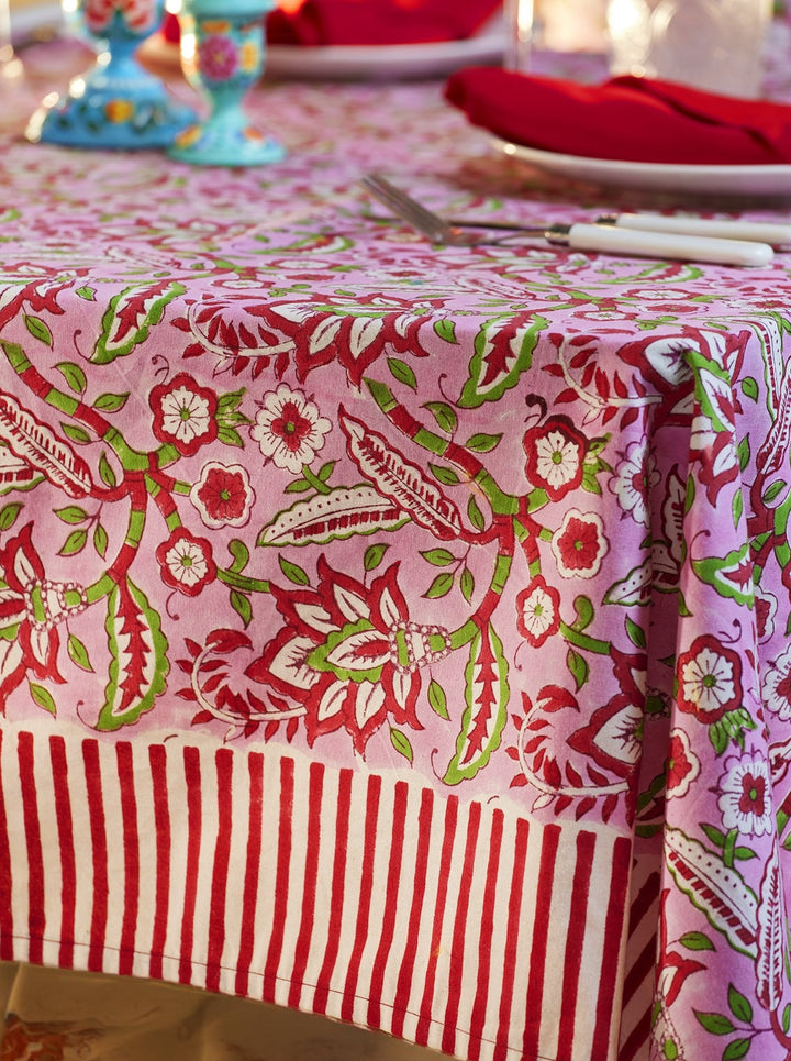 Pink Floral Cotton Tablecloth