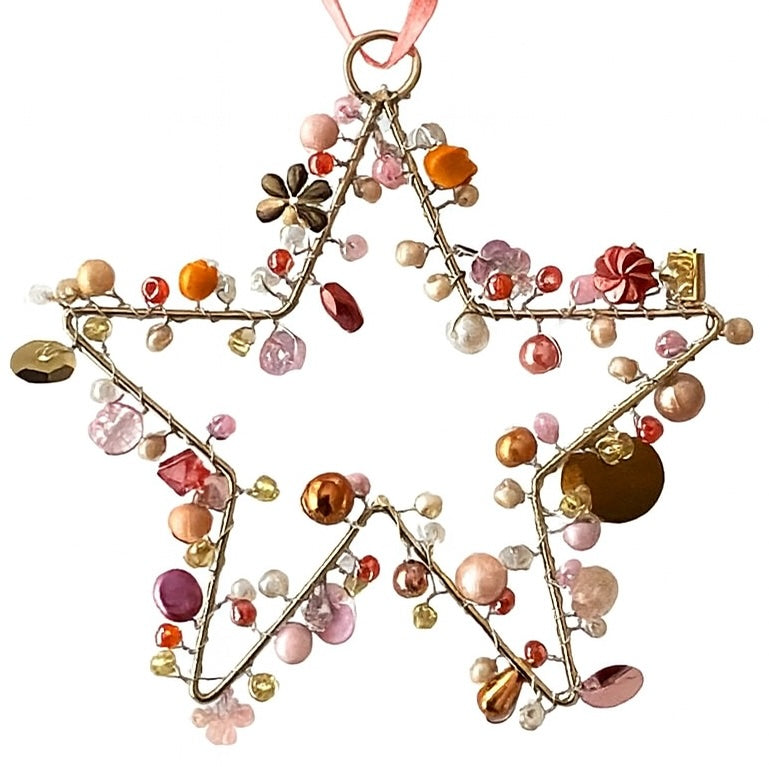 Handmade Beaded Wire Star Decorations – 10cm Hanging Ornaments - 4 Colour Options