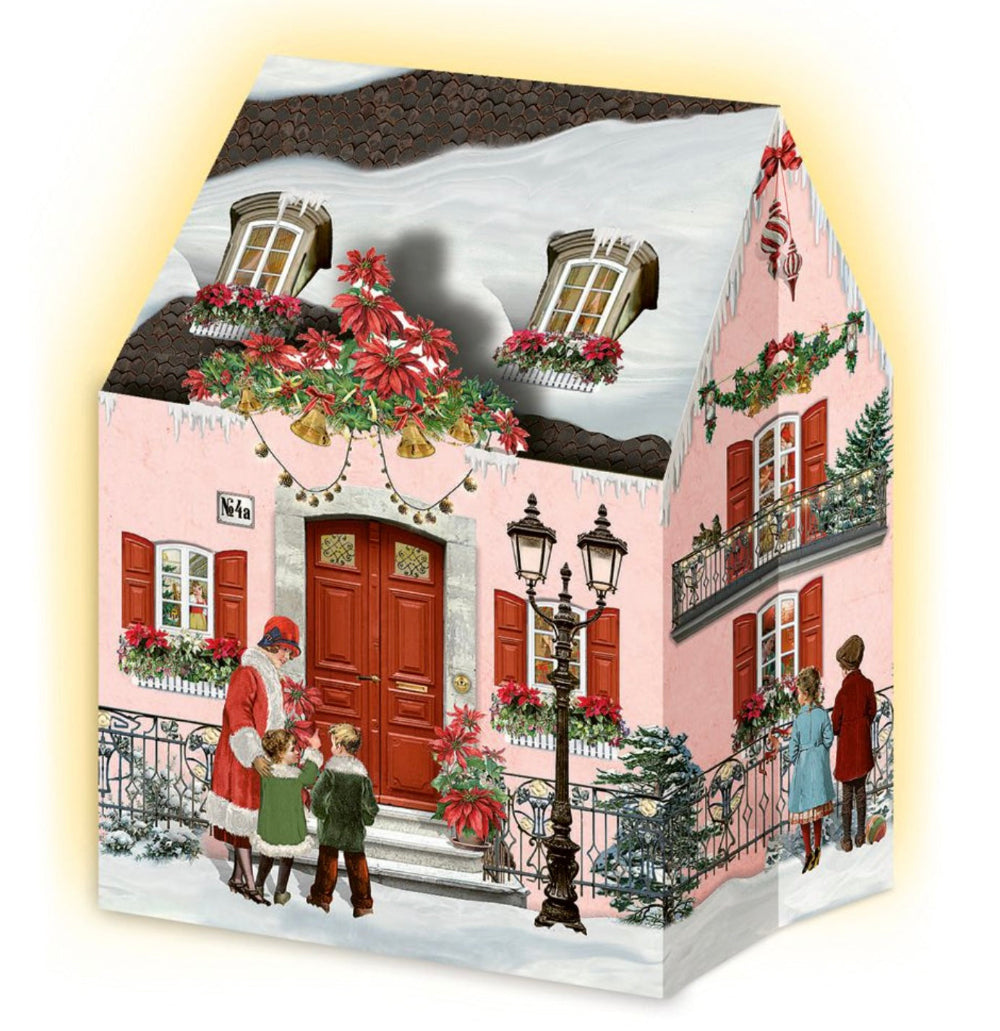 Pink German House Advent LED 3D Card In a White Background