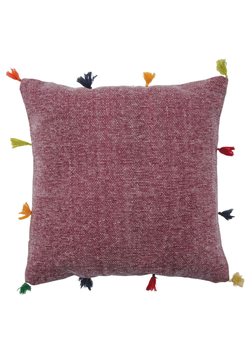 Pink Stone Washed Cotton Cushion Cover With Rainbow Tassles - Second Nature Online