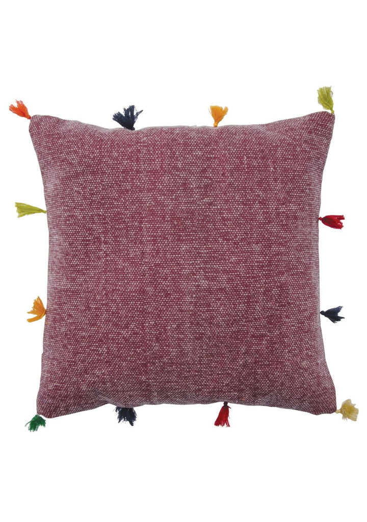Pink Stone Washed Cotton Cushion Cover With Rainbow Tassles - Second Nature Online