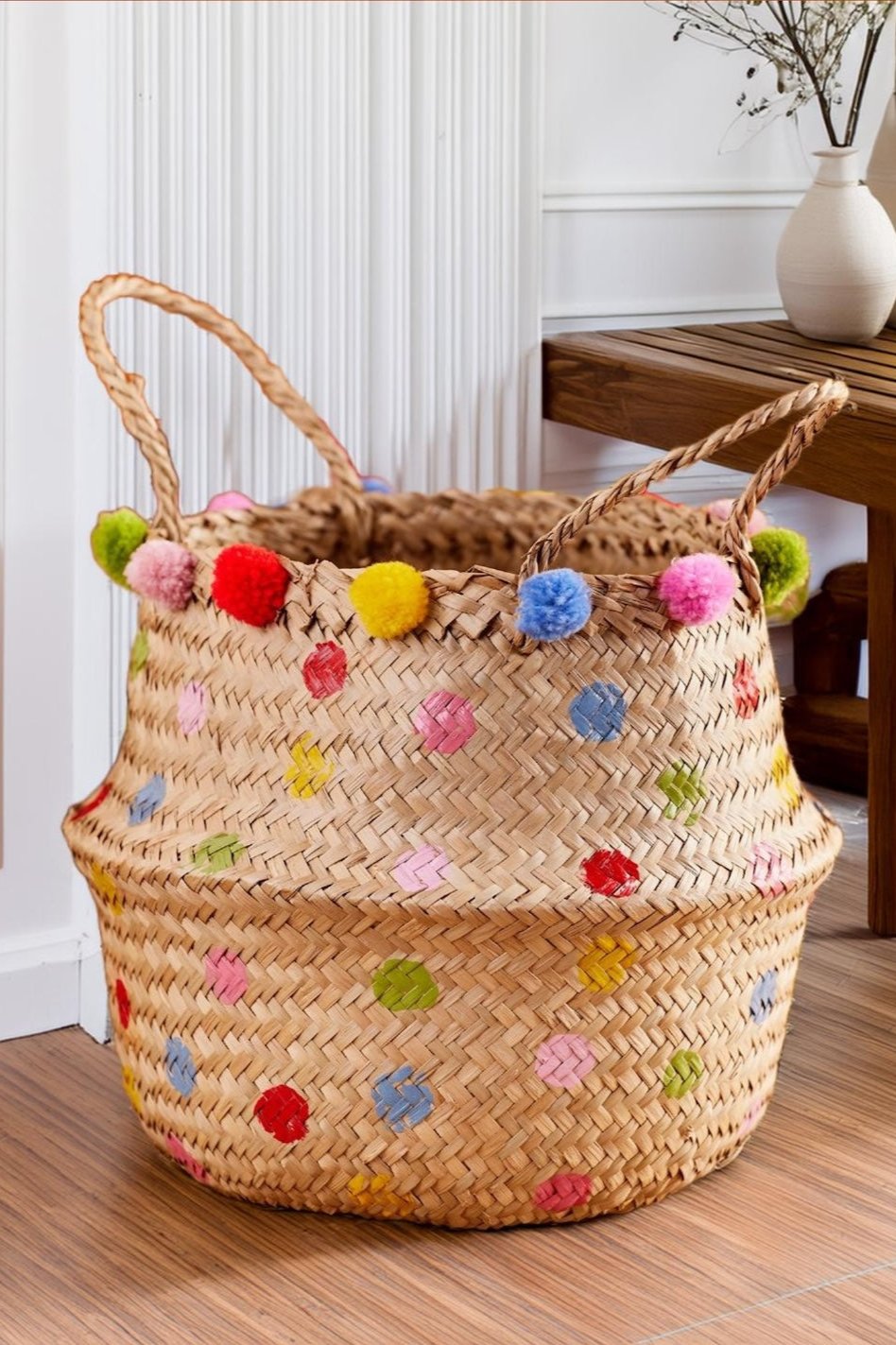 Small Pom Pom Seagrass Basket Second Nature Online