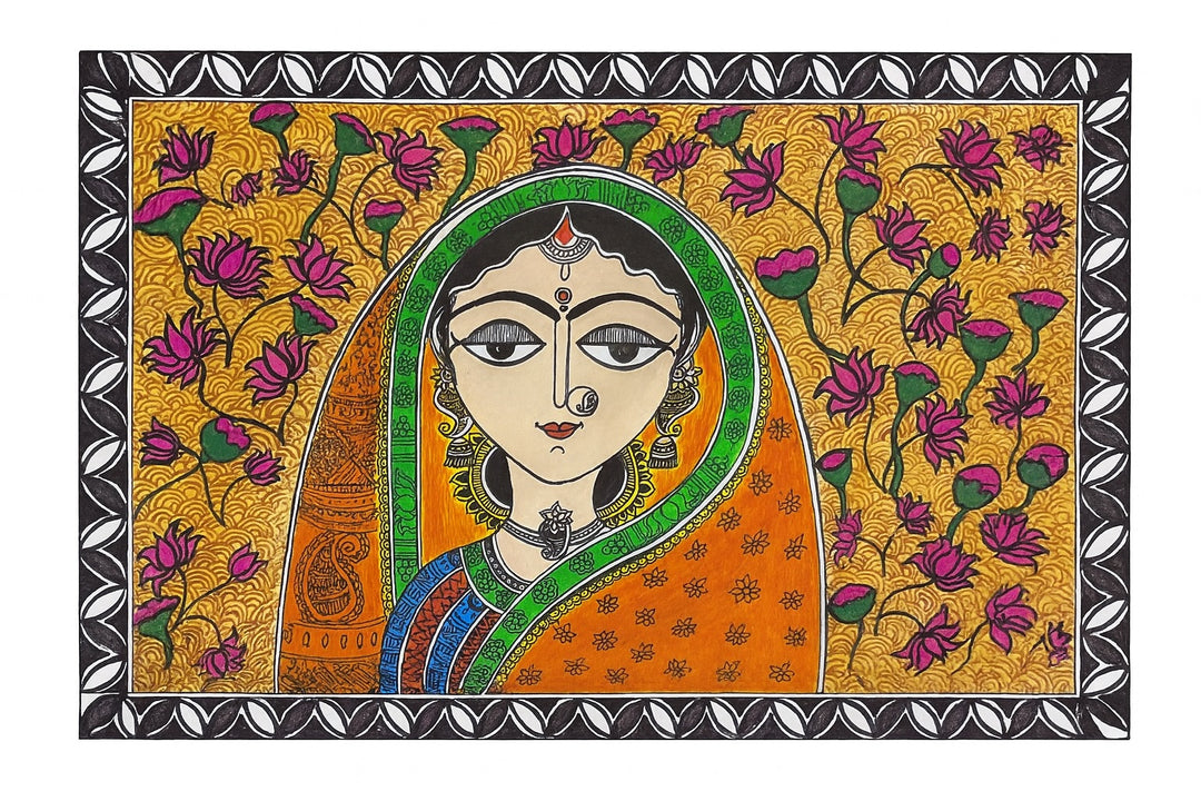 Traditional Authentic Indian Painting Abstract Design Indian Woman Multi Colour Painting Only Madhubani artwork on Paper
