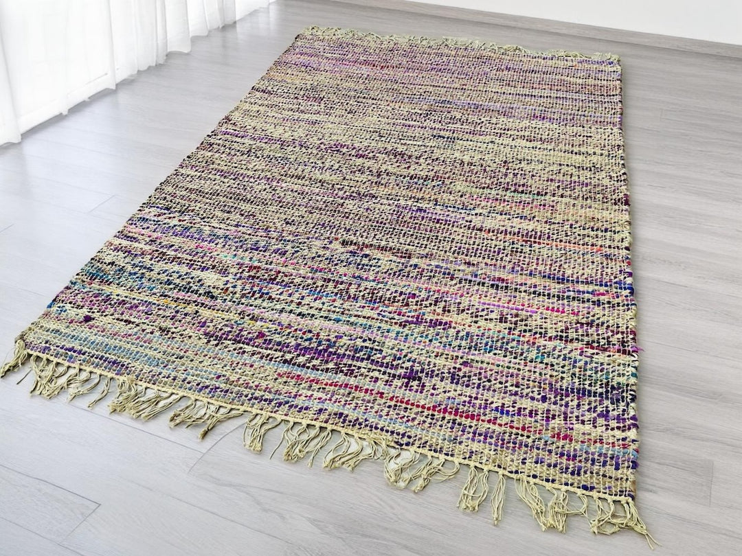 Purple Multi Colour Cotton Jute Rug Striped Design 120 cm x 180 cm