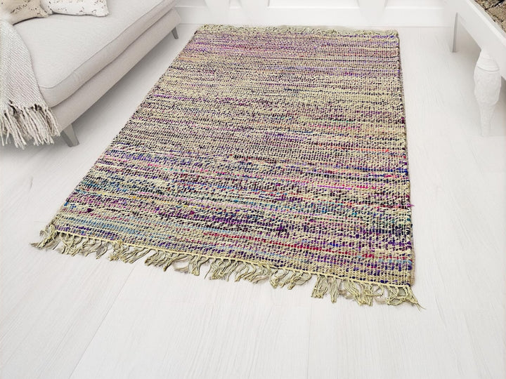 Purple Multi Colour Cotton Jute Rug Striped Design 120 cm x 180 cm