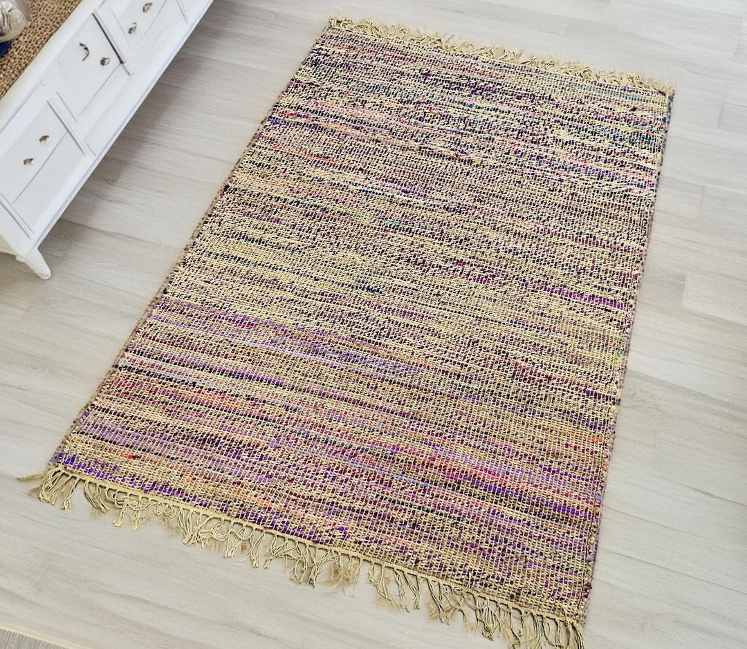 Purple Multi Colour Cotton Jute Rug Striped Design 120 cm x 180 cm