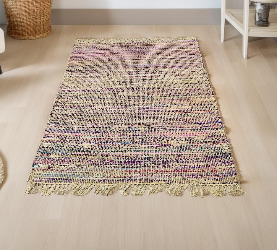 Purple Multi Colour Cotton Jute Rug Striped Design 120 cm x 180 cm