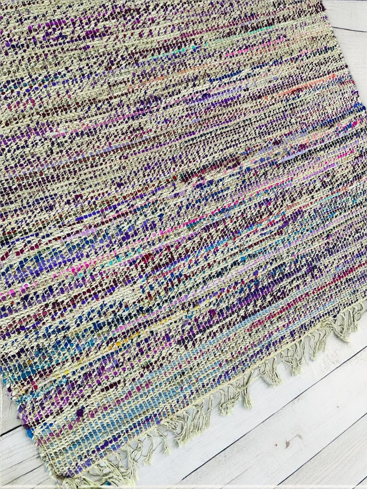 Purple Multi Colour Cotton Jute Rug Striped Design 120 cm x 180 cm