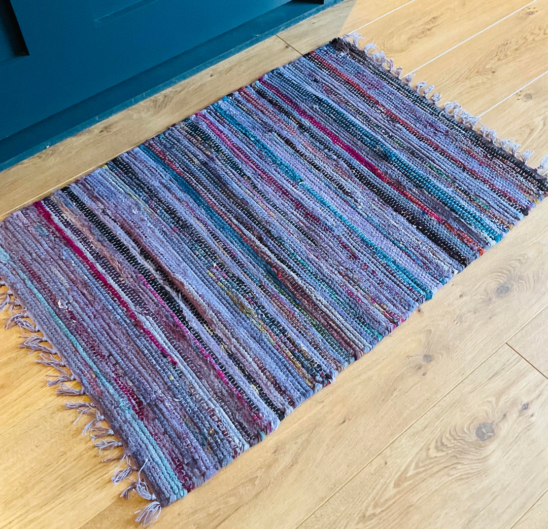 Recycled Overdyed Cotton Purple Multi Colours Rag Rug