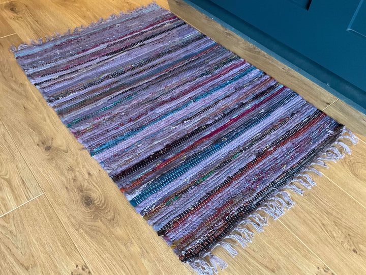 Recycled Overdyed Cotton Purple Multi Colours Rag Rug