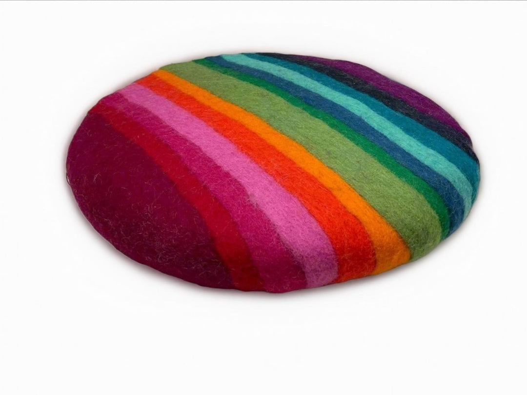 Hand Crafted 100% Wool Felt Round Rainbow Pre Filled Cushion 35 cm x 35 cm x 3 cm