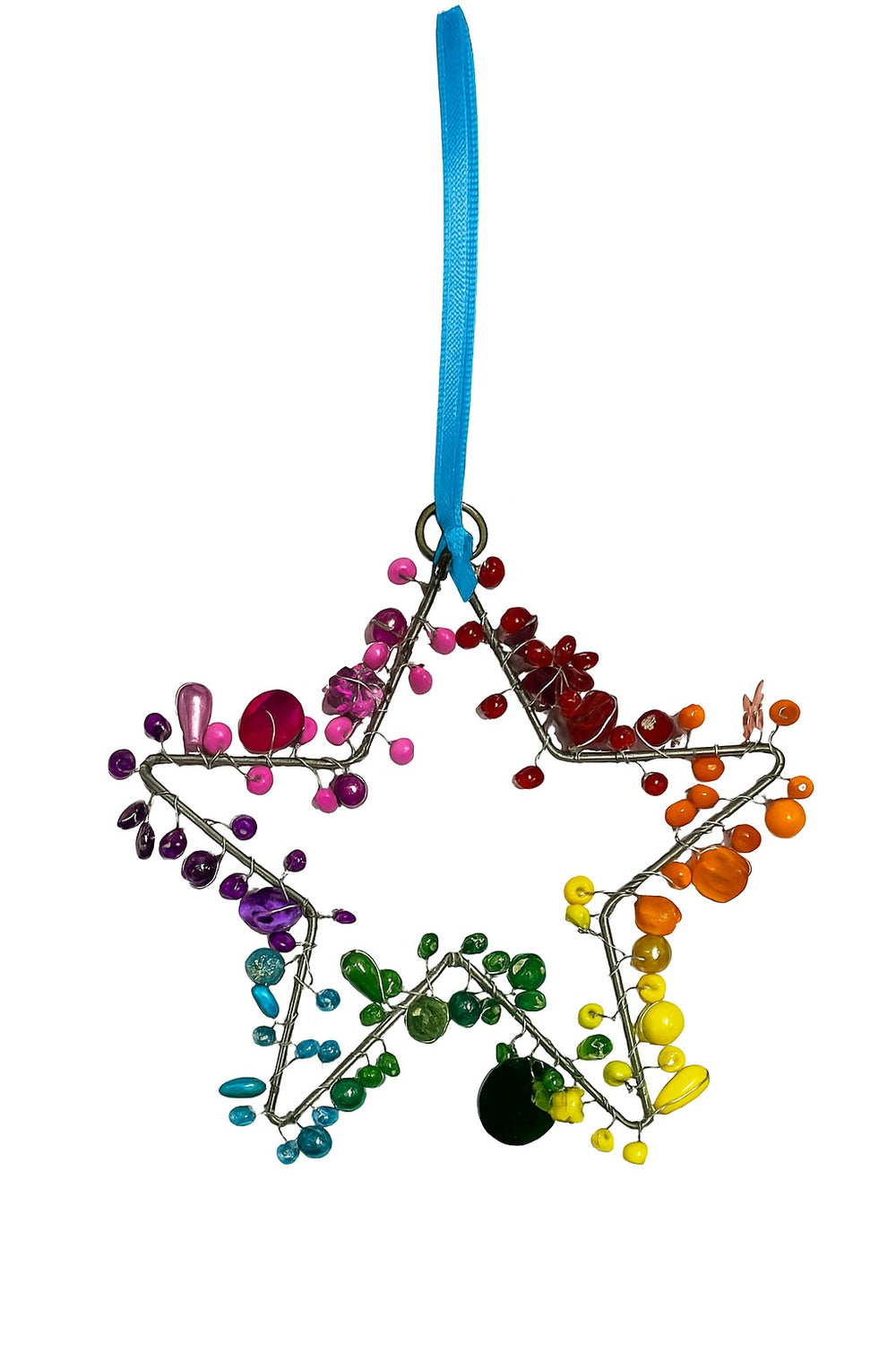 Rainbow Beaded and Sequin Star Decor In a White Background