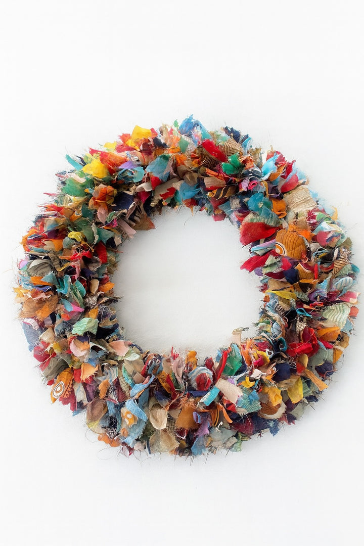 Large Multi Colour Rainbow Sari Wreath 45 cm x 8 cm