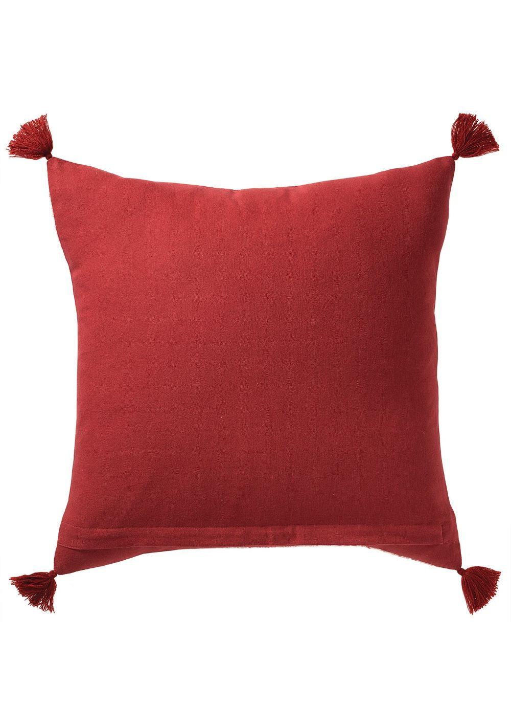 Rear Of Red Blockprint Cushion Cover With Tassels - Second Nature Online