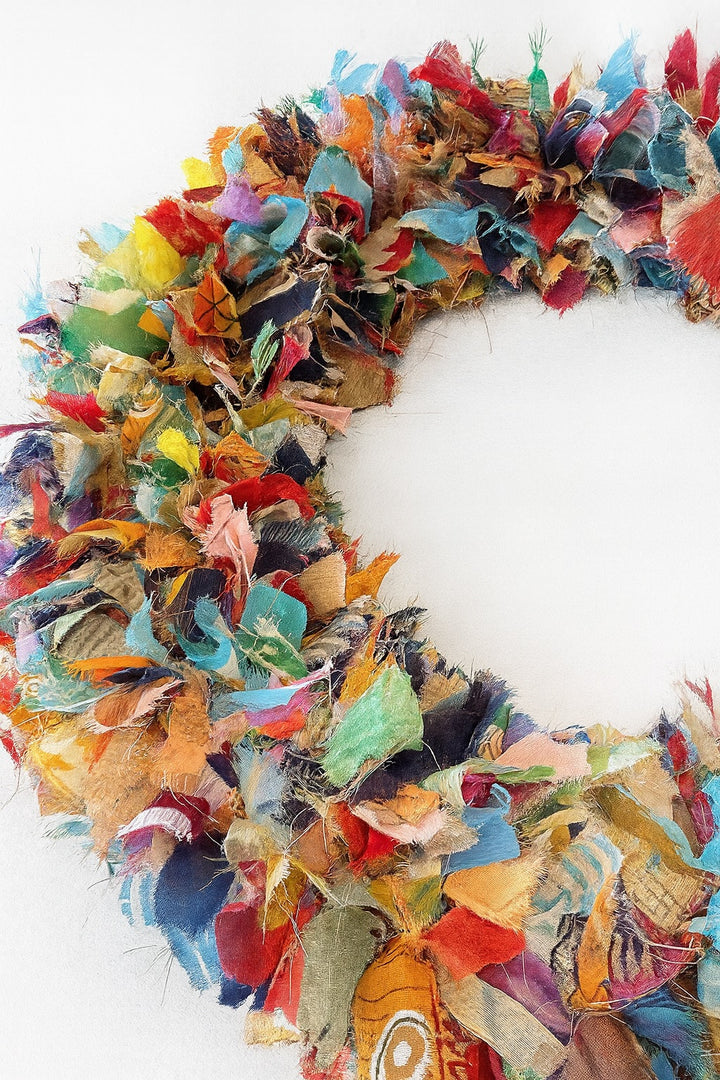 Large Multi Colour Rainbow Sari Wreath 45 cm x 8 cm