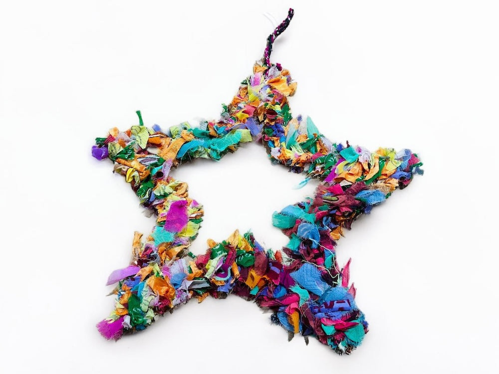 Recycled Sari Multi Colour Hanging Star 38 cm x 6 cm