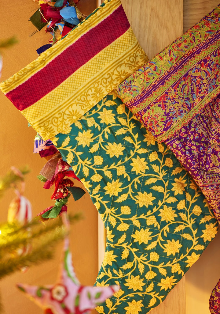 Recycled Sari Christmas Stocking Bright Colourful Xmas Decoration