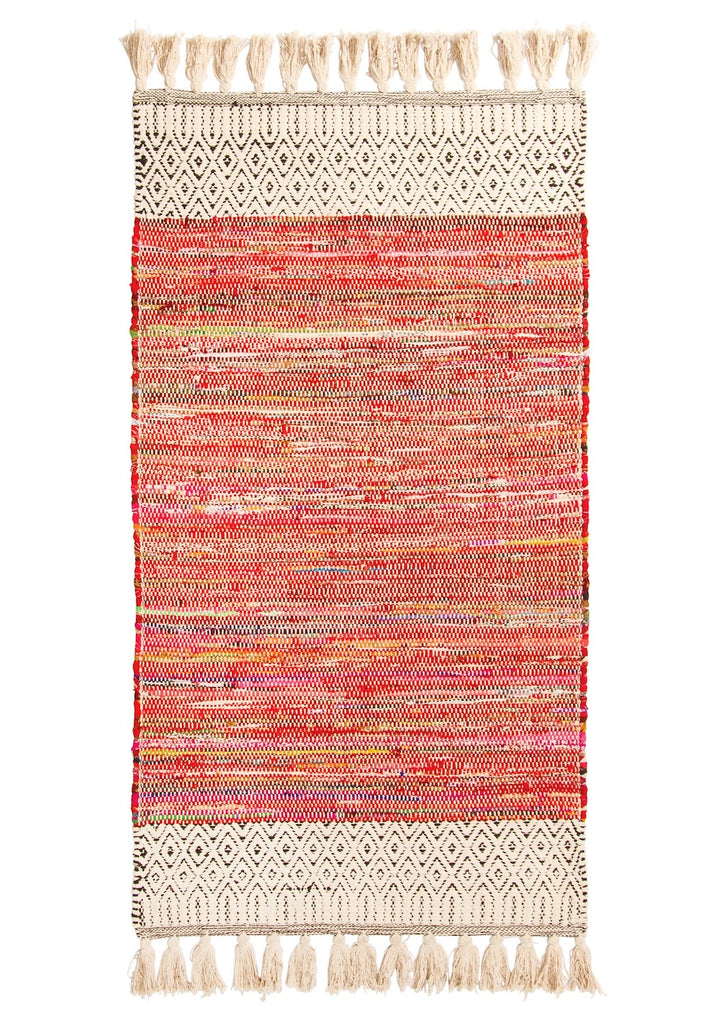 Chenille Rug Geometric Red Multi Colour Stripes 75 cm x 135 cm