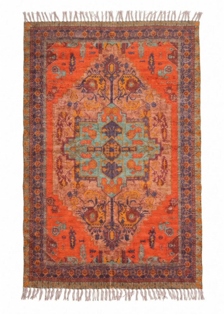 Red Printed Rug n a White Background