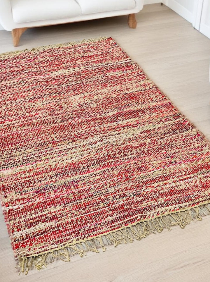 Red Cotton Jute Rug Striped Design 120 cm x 190 cm