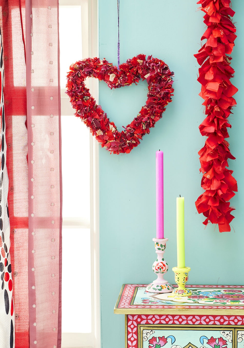 Recycled Sari Wreath Red Heart