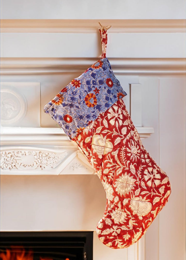 Red White Floral Xmas Stocking Decoration Second Nature Online