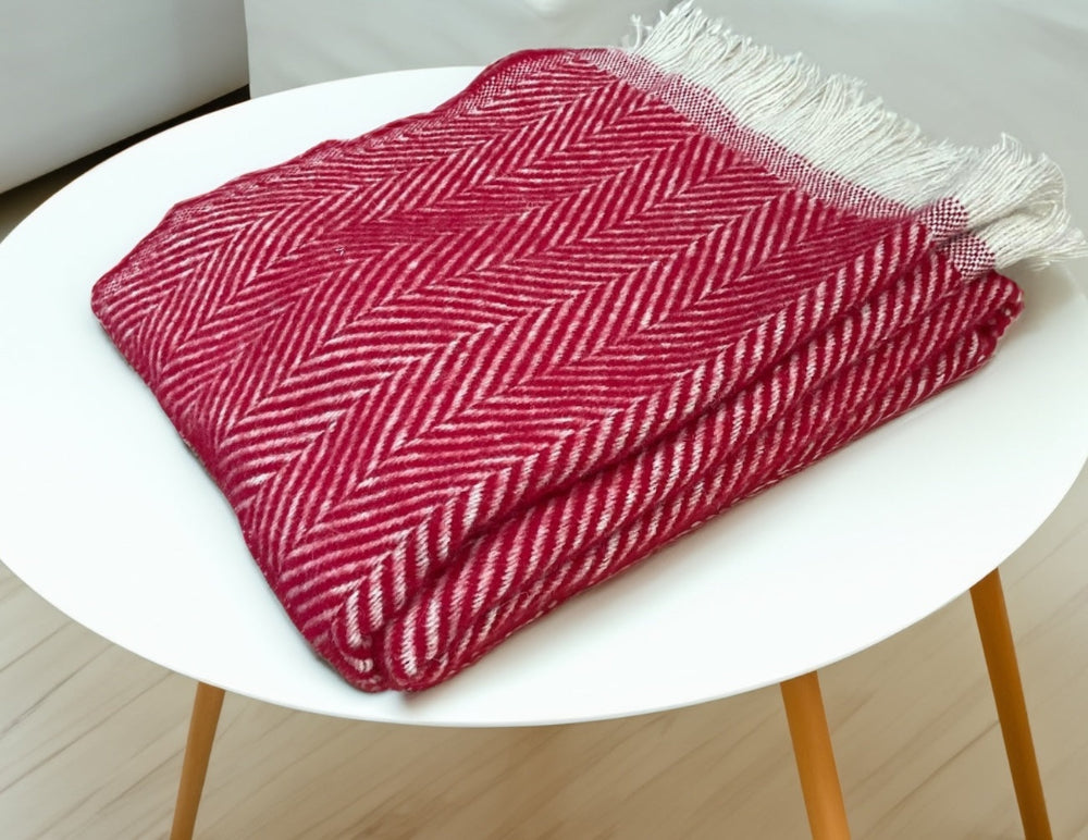 Red Chevron Wool Throw - Second Nature Online