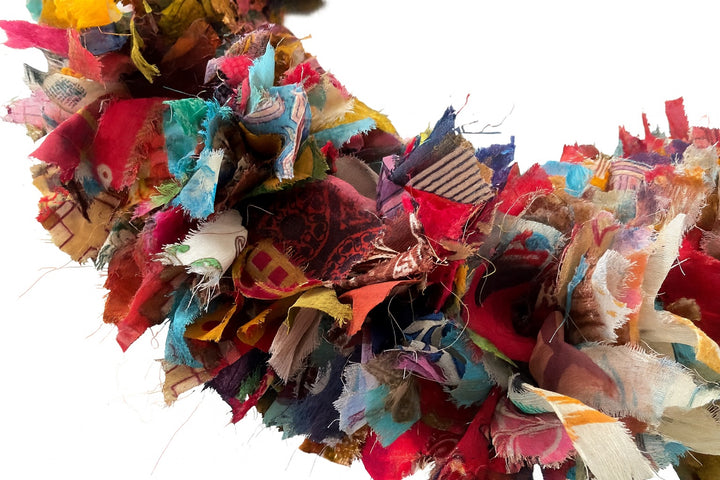 Large Multi Colour Rainbow Sari Wreath 45 cm x 8 cm