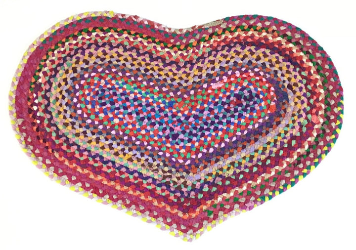 Prem Love Heart Rug in Multi Colour Recycled Fabric 60 cm x 90 cm