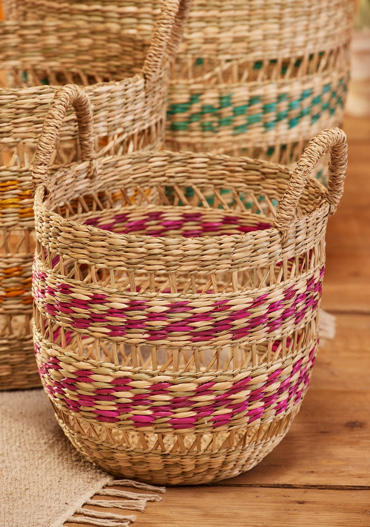 Set of 3 Baskets Natural Design with Colour