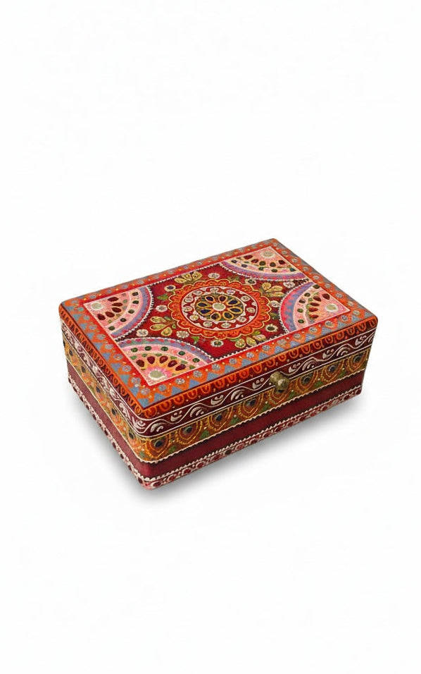 Decorative box with intricate patterns on a white background