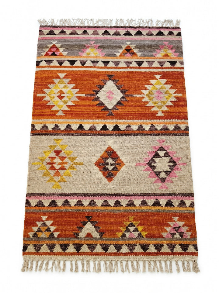 Tierra Orange Geometric Kilim Hand Loomed Rug 75 cm x 120 cm