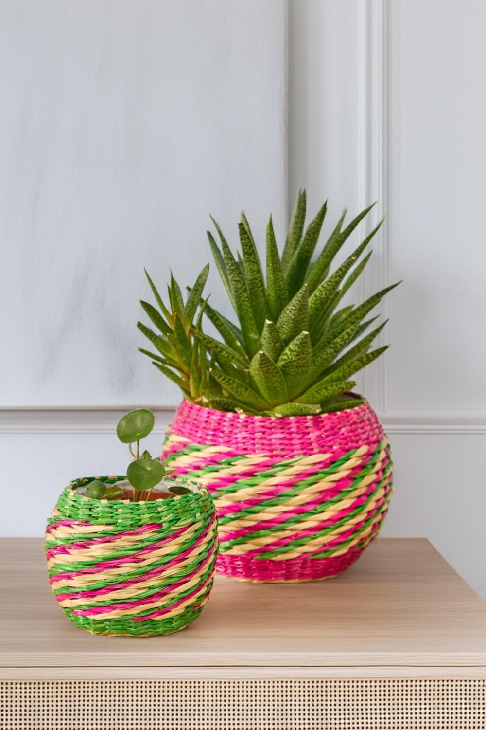 Pink Striped Planter Set Second Nature Online