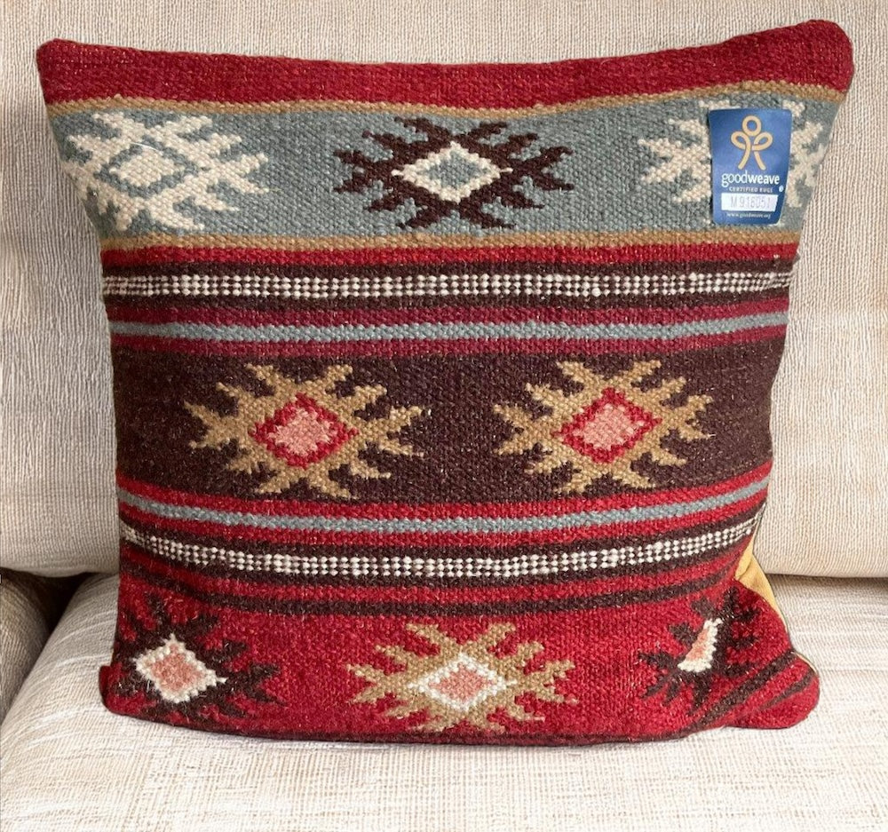 Zanskar Kilim Cushion Cover Handmade in Geometric Stripe Design 2 Sizes