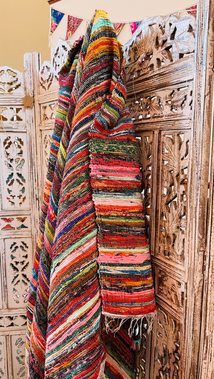 Soft Throw Hand Woven with Multi Colour Recycled Sari Fabric