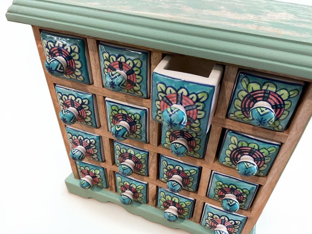 Ceramic Mango Wood 16 Mini Drawer Chest - Second Nature Online.