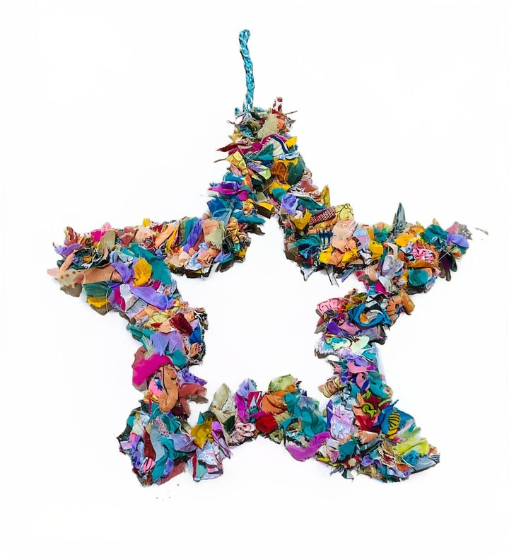 Recycled Sari Multi Colour Hanging Star 38 cm x 6 cm